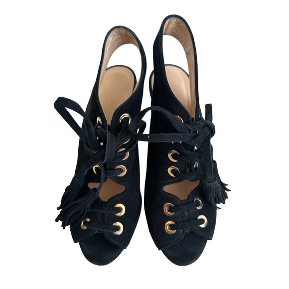 CLUB MONACO Black Gold Suede Laceup Heels Size 38/8 - Picture 5 of 8